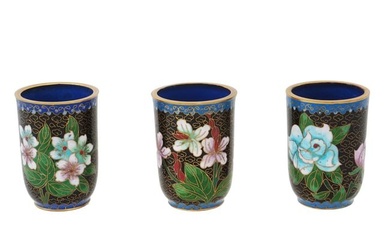 COLLECTION OF CHINESE FLORAL CLOISONNE ENAMEL CUPS