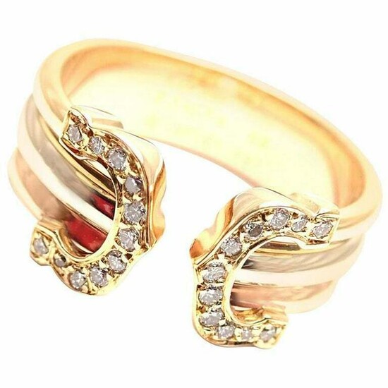 Cartier Diamond Double C 18k Tri-Color Gold Band Ring