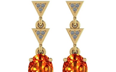 Certified 3.04 Ctw SI2/I1 Orange Sapphire And Diamond 14K Yellow Gold Vintage Style Earrings
