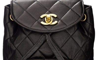 Chanel Vintage Black Quilted Lambskin Leather Mini Duma Backpack...