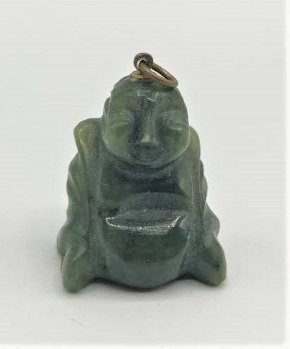 Chinese Carved Green Jade Buddha Figure Pendant
