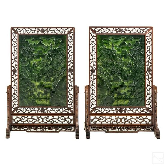 Chinese Green Spinach Jade Landscape Table Screens