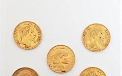 Cinq pièces de 20 Francs Or : 1856 (A-BARRE),... - Lot 0 - Euvrard & Fabre