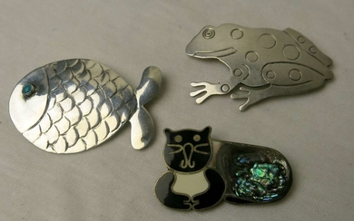 Collection of 3 Mexican 925 Sterling Silver Pins