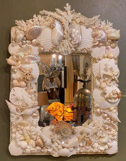 Contemporary Hannging Clustered Ocean Shell Mirror