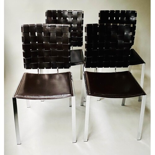 DINING CHAIRS, a set of four, contemporary leather and chrom...