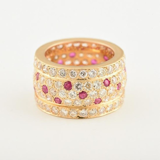 Diamond, Ruby, 18k Yellow Gold Ring.