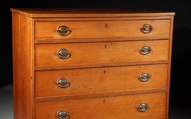 Early American New England Federal cherry or maple wood chest of four graduated drawers. 37"H x 40"W