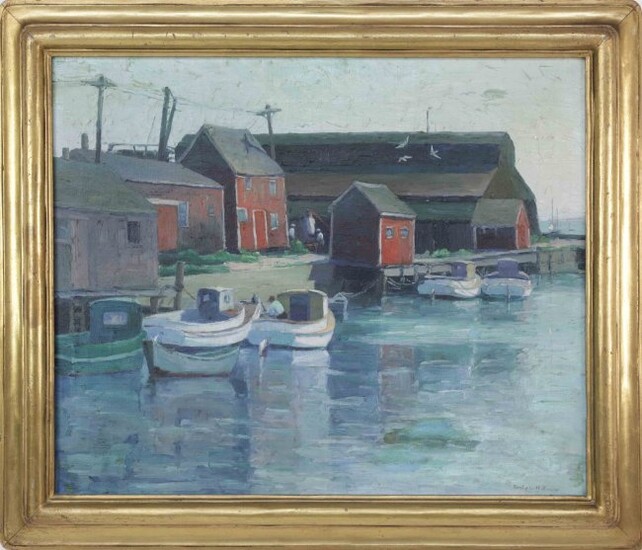 Emily Hoffmeier Oil on Canvas "Wharf Nantucket", circa 1920s