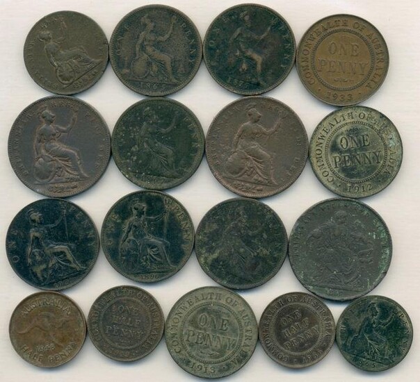 English and Australian Pennies and Halfpennies 1826 to