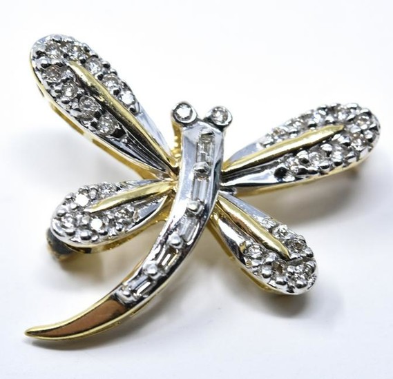 Estate 14kt Yellow Gold & Diamond Dragonfly Brooch
