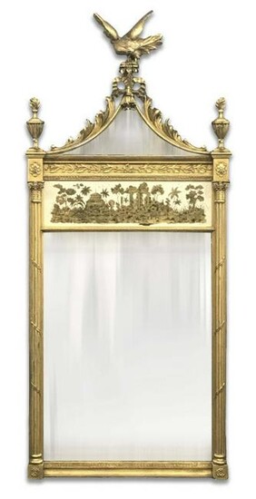 FEDERAL STYLE EAGLE CRESTED GILTWOOD MIRROR W/ EGLOMISE