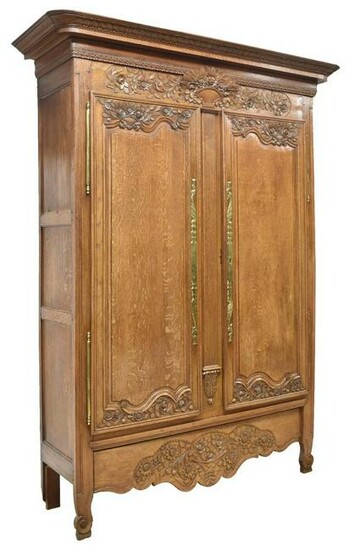 FRENCH LOUIS XV STYLE CARVED OAK WEDDING ARMOIRE