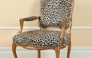 FRENCH LOUIS XV-STYLE FAUTEUIL LEOPARD ARMCHAIR