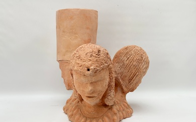 Fabrice HYBERT (né en 1961) Ventre aux trois têtes : "Se-pho-ra" Sculpture en deux éléments...
