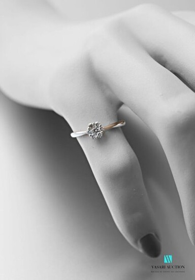 Flower ring in white gold 750 thousandths adorned with seven modern diamonds.