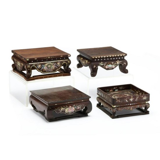 Four Chinese Carved Wooden Stands with Mother-of-Pearl