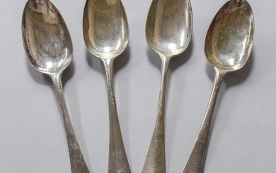 Four George II Silver Table-Spoons, One by Elias Cachart, London,...
