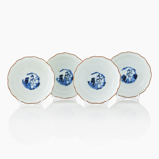 Four Japanese Blue and White Dishes