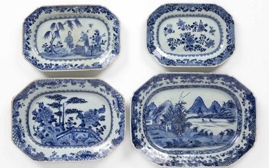 Four similar graduated blue and white porcelain serving dishes Chinese,...