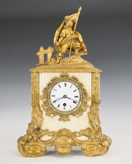 French Bronze & Marble Mantel Clock