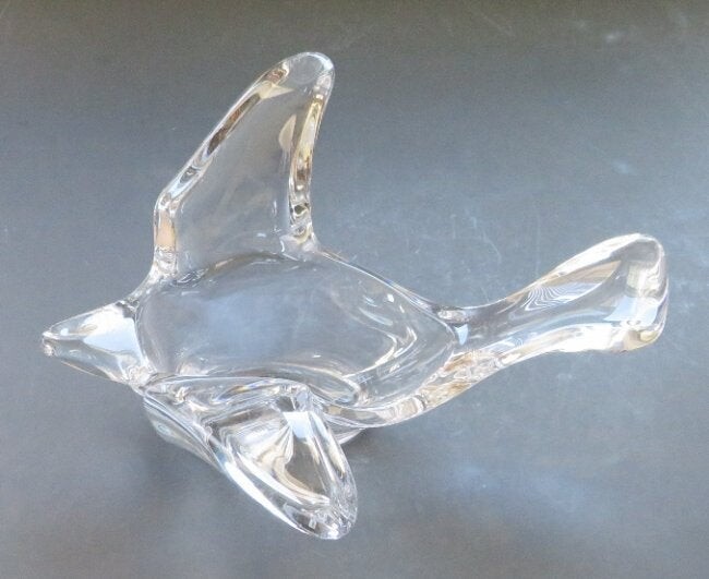French Crystal Bird Bowl, Art Vannes Le Chatel 1980s