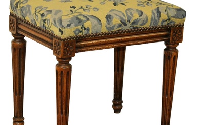 French Louis XVI style foot stool with needlepoint seat