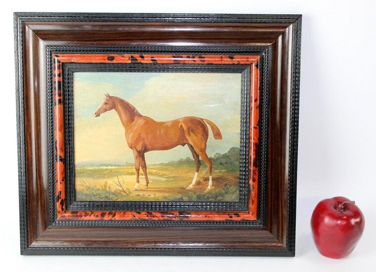 French Napoleon III oil on board depicting Horse