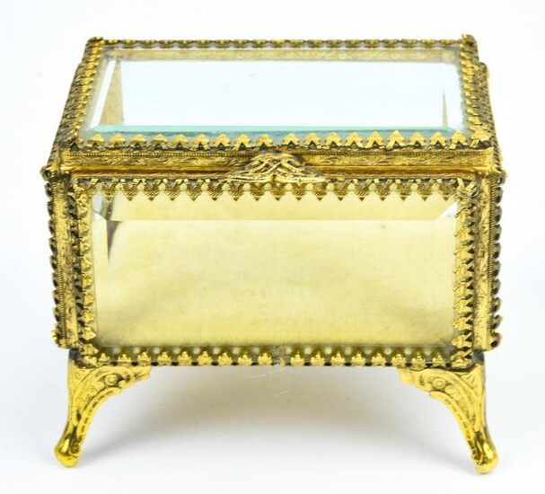 French Style Beveled Glass & Gilt Ormolu Box