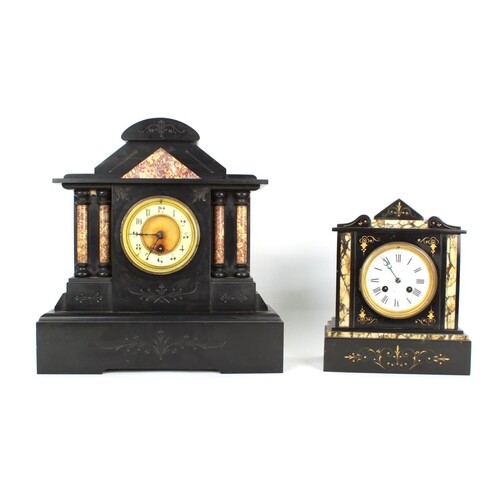 French black slate and red marble mantel clock timepiece, th...