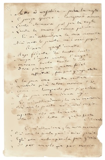 G. Verdi. Autograph manuscript draft for the libretto for the the "Willow Song" in Act IV of Otello, 1885