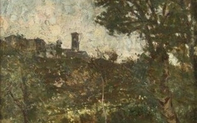 GIANBATTISTA BOSIO Landscape with belfry.