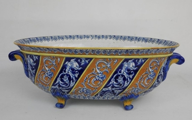 GIEN: Oval earthenware planter decorated with François Ist,...