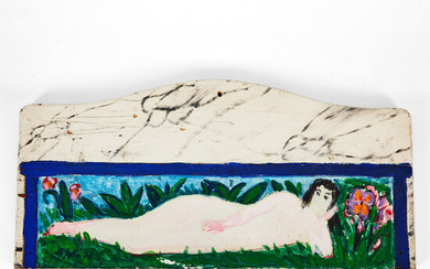 GÖSTA WERNER. Resting nude model, oil on wooden panel, 28 x 63 cm.