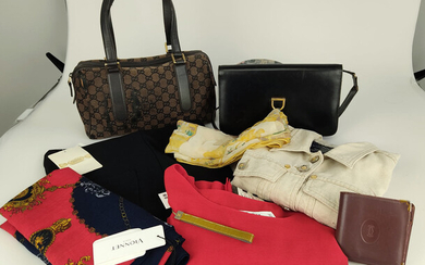 GUCCI, LOUIS VUITTON, CARTIER Stock of 13 pieces of clothing and accessories for women