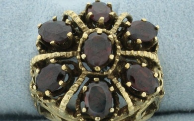 Garnet Cluster Victorian Revival Ring in 14k Yellow Gold