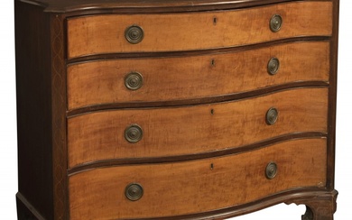 George III Mahogany and Satinwood Serpentine Front Chest of Drawers