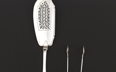 Georgian Sterling Silver Fish Server, Maker's Mark "W.B", ca. 1825 and Sterling Silver Tongs