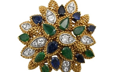 Gold, Emerald, Sapphire, and Diamond Pendant-Brooch