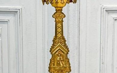 Gothic Revival Gilt Bronze Pricket Candlestick