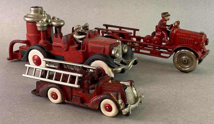 Group of 3 Antique Cast Iron Fire Vehicles