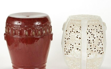 Grp 2: White and Red Ceramic Garden Stools