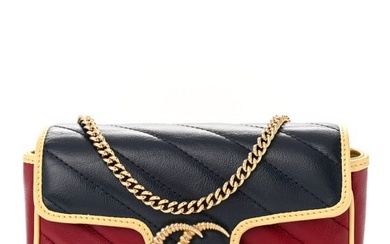 Gucci Azalea Calfskin Matelasse Diagonal Super Mini Torchon GG Marmont Shoulder Bag Blue Agata New