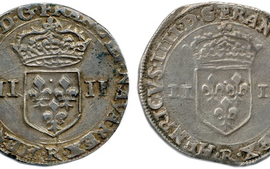 HENRI IV 1589-1610 HENRICVS.IIII…. Écu de France couronné entre II-II. Lettre d’atelier à la pointe...