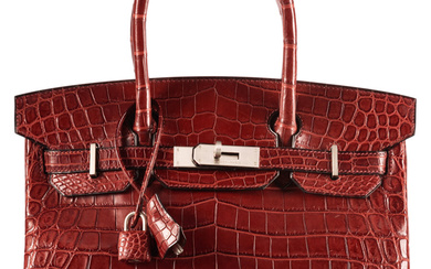 Hermès 30cm Rouge H Niloticus Crocodile Birkin Bag with...