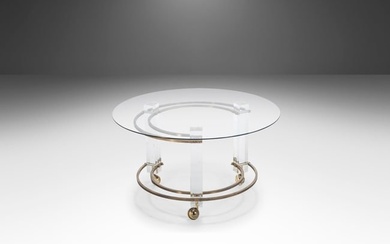 Hollywood Regency Lucite & Brass Coffee Table on Casters by Charles Hollis Jones USA c. 1970s