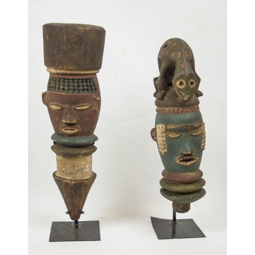 IBIBIO POSTS, a pair, Nigeria, on stands, 55cm H. (2)