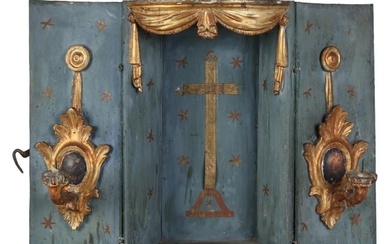 Italian 19C Antique Wood Niche Travel Altar Casket