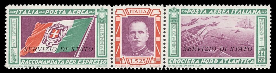Italy 1933 Balbo Official Air 5L. 25 + 44L. 75 green and scarlet/scarlet/green, unmounted mint...