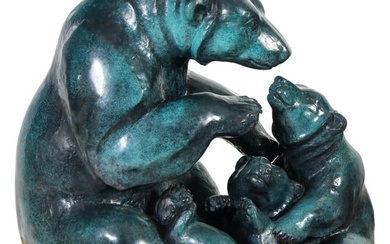 Jacques & Mary Regat Bronze Mom & Cubs Bear Statue